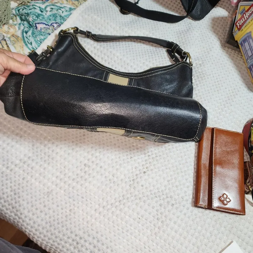 MILLY BLACK LEATHER SHOULDER CARRYALL BAG